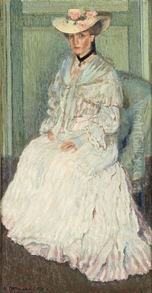 Portrait De Jeune Femme Au Chapeau Fleuri Oil Painting by Henri Ottmann
