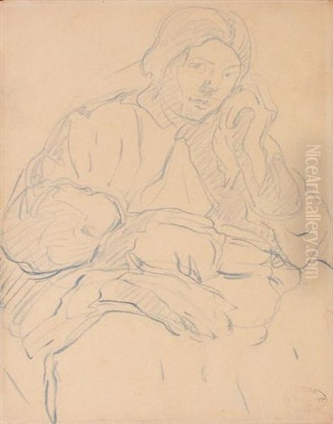 Jeune Femme Assise A La Robe Rouge Oil Painting by Henri Ottmann