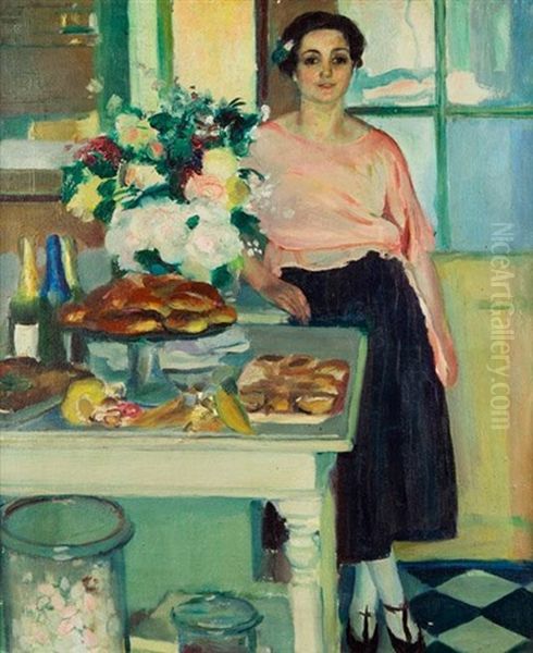 Portrait Presume De Madame Senequier Dans Sa Patisserie A Saint-tropez Oil Painting by Henri Ottmann