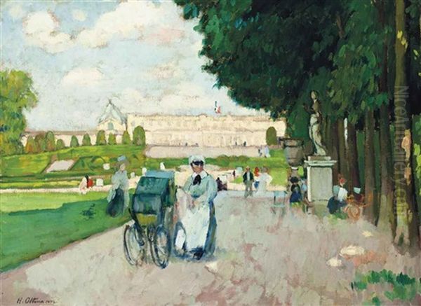 Promenade Au Jardin Du Luxembourg Oil Painting by Henri Ottmann