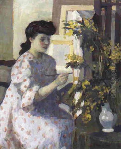 La Femme Au Chevalet Oil Painting by Henri Ottmann