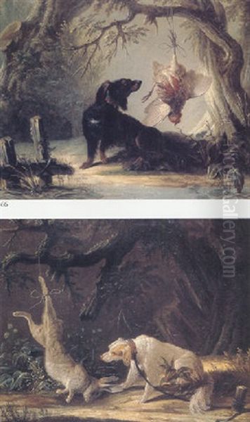 A Black Hunting Dog With A Game Bird Oil Painting by Jacques Charles Oudry