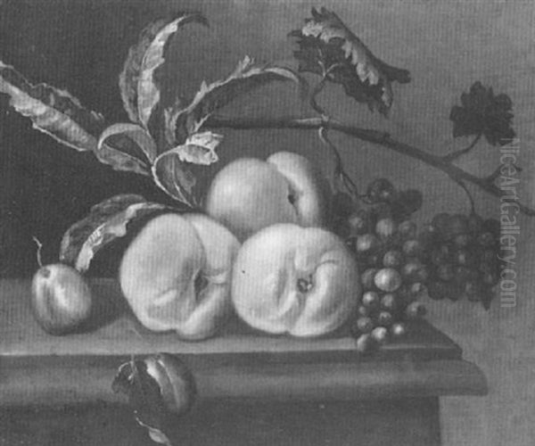 Nature Morte Aux Peches Et Aux Raisins Oil Painting by Jacques Charles Oudry