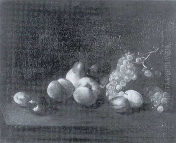 Peches, Poires Et Raisin Sur Un Entablement Oil Painting by Jacques Charles Oudry