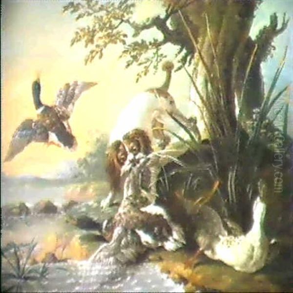 Chien Barbet Saisissant Un Colvert Oil Painting by Jacques Charles Oudry