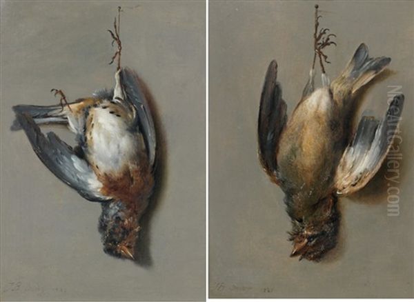Trompe L'oeil Aux Bouvreuils (pair) Oil Painting by Jean-Baptiste Oudry