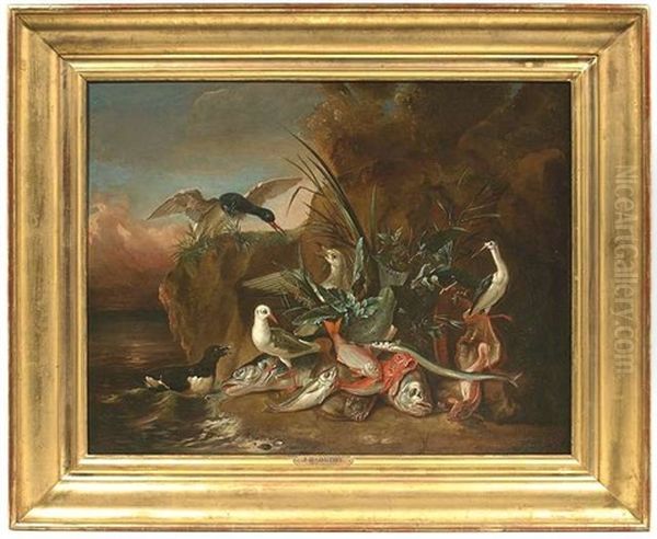 Stilleben Mit Fischen Und Meeresvogeln Oil Painting by Jean-Baptiste Oudry