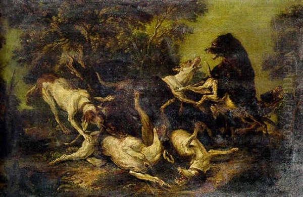 A Bear Hunt Oil Painting by Jean-Baptiste Oudry