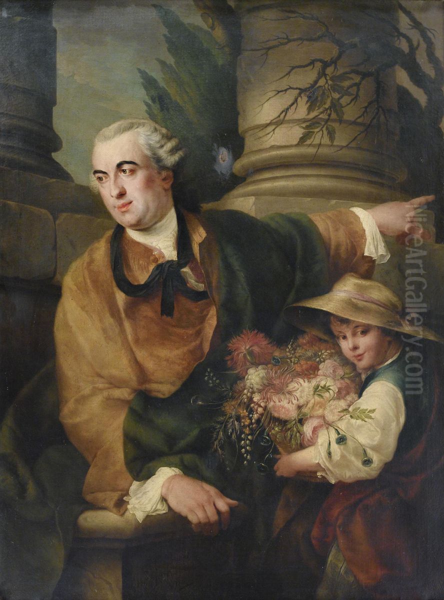 Portrait De Charles Claude Flahault De La Billarderie, ComteD'angiviller, Avec Un Enfant Tenant Un Panier De Fleurs Oil Painting by Louis Gabriel Blanchet