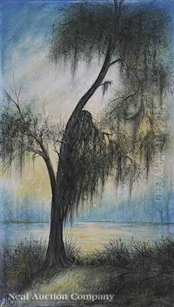 Cypress Silhouettes With Spanish Moss Oil Painting by Will Ousley