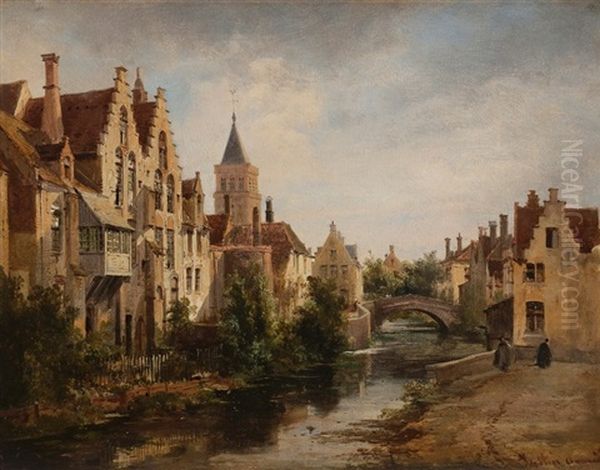 Vue De Bruges, Partie Orientale Des Bords De La Reye Oil Painting by Pierre Justin Ouvrie