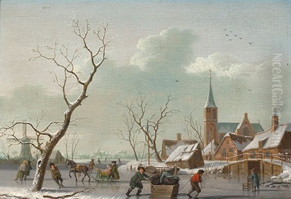 A View Of A Village In Winter Oil Painting by Isaac Ouwater