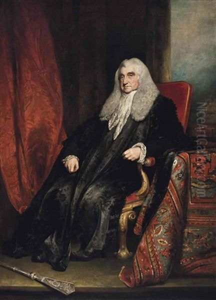 Portrait Of William Scott, 1st Baron Stowell (1745-1836), Full-length, Seated Beside A Table In An Interior Oil Painting by William Owen