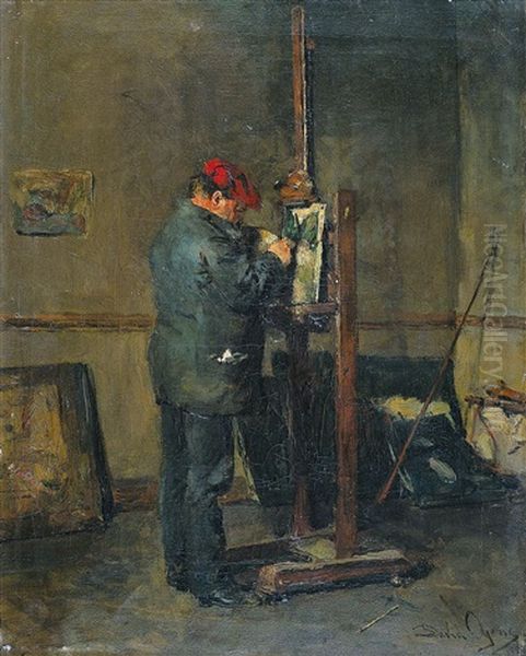 De Kunstenaar Aan De Schildersezel Oil Painting by David Oyens