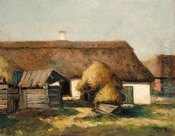 Farmyard With Haystacks Oil Painting by Laszlo Paal