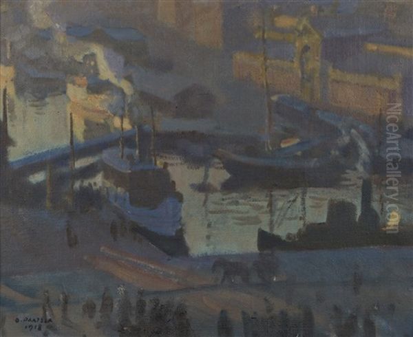 The Old Market Hall (vironallas And Lyypekinlaituri) Oil Painting by Oskari Paatela