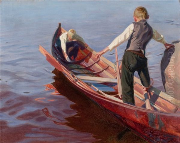 Boat Trip Oil Painting by Oskari Paatela