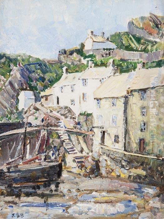 Cornish Fishing Village Oil Painting by Emily Beatrice Bland