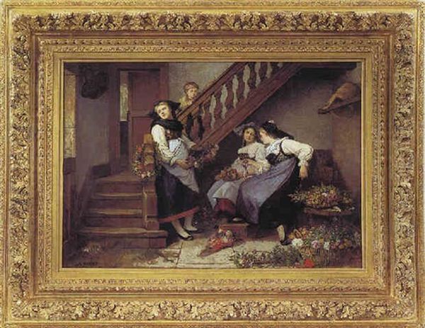 Les Bouquetieres Alsaciennes Oil Painting by Camille Aflred Pabst