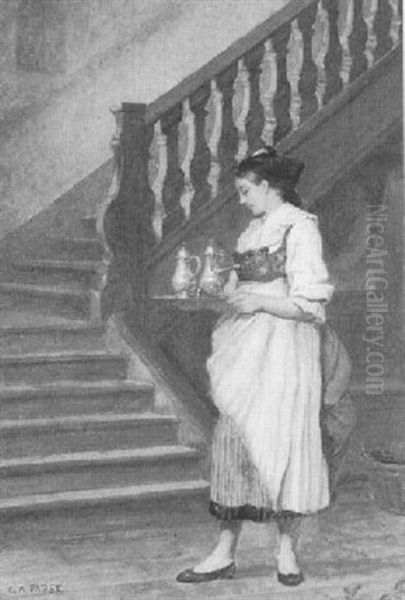 Magd In Treppenhaus Oil Painting by Camille Aflred Pabst