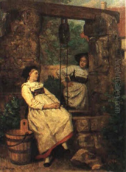 Flickor Vid Brunn Oil Painting by Camille Aflred Pabst