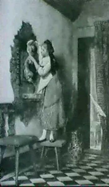 Jeune Alsacienne Remplissant Une Fontaine Oil Painting by Camille Aflred Pabst