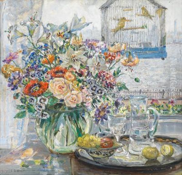 Blumen Und Vogelkafig Oil Painting by Emily Beatrice Bland