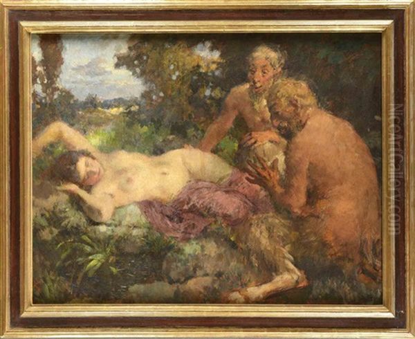 Zwei Satyrn Mit Schlafendem Madchen Oil Painting by Paul Paede