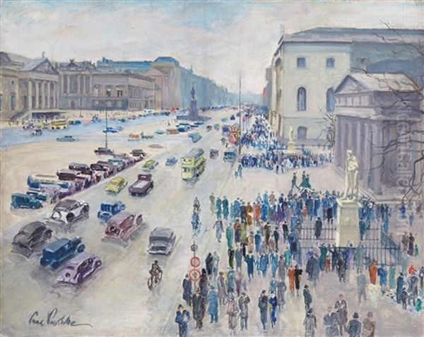 A View From The Zeughaus To Auf Die Linden Oil Painting by Paul Paeschke