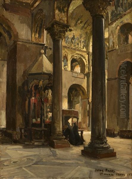 Interior Of St. Marco, Venice Oil Painting by Jules Eugene Pages