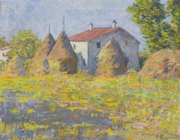 Casolare E Pagliai Oil Painting by Ferruccio Pagni