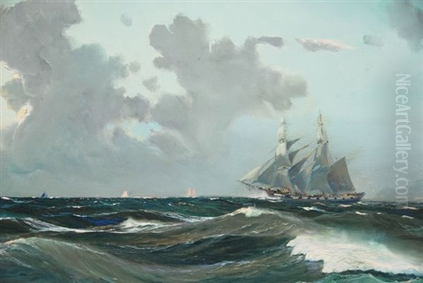 Le Brick De Guerre Quinkerquois Dans La Manche Oil Painting by Jean-Louis Paguenaud