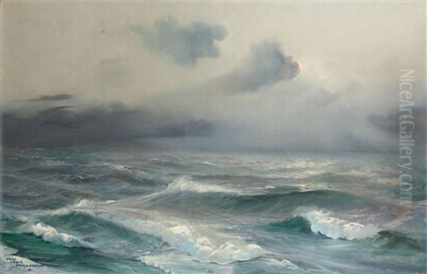 Vagues A Ouessant Oil Painting by Jean-Louis Paguenaud