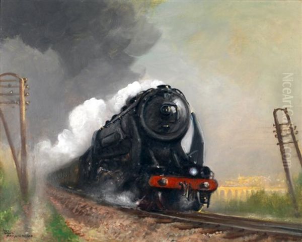 Train A Vapeur Et Viaduc De Limoges Oil Painting by Jean-Louis Paguenaud