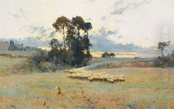 Weite Landschaft Mit Schafherde Oil Painting by Edouard Pail