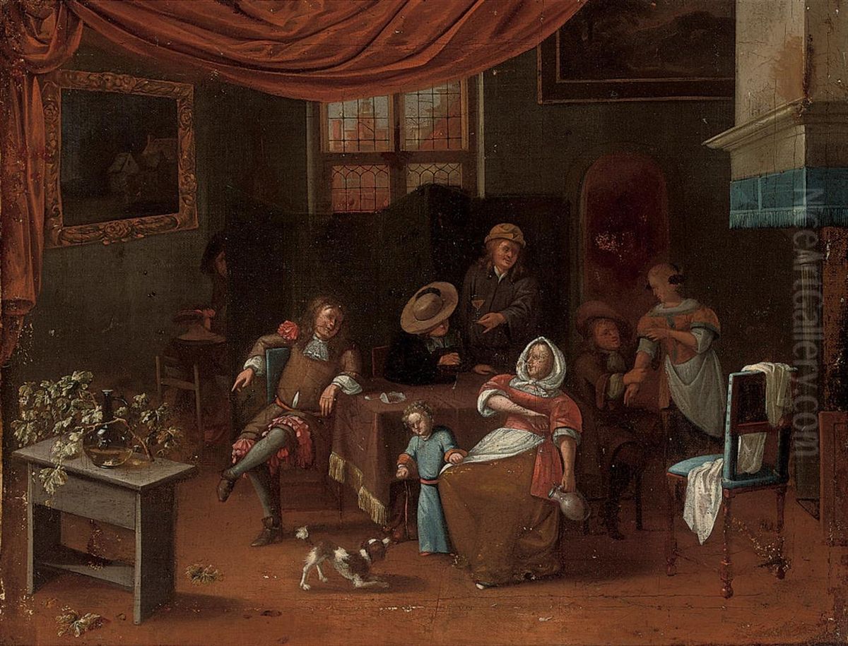 Peasants Making Merry In An Interior Oil Painting by Richard Blankenburg