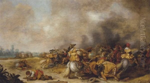 A Cavalry Oil Painting by Palamedes Palamedesz. (Stevaerts, Stevens)