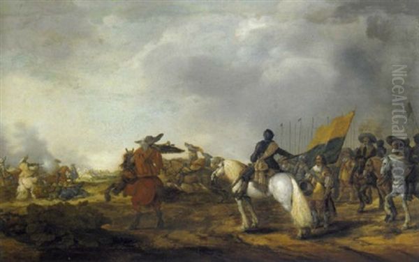 Ein Offizier Erteilt Befehle In Einer Reiterschlacht Oil Painting by Palamedes Palamedesz. (Stevaerts, Stevens)