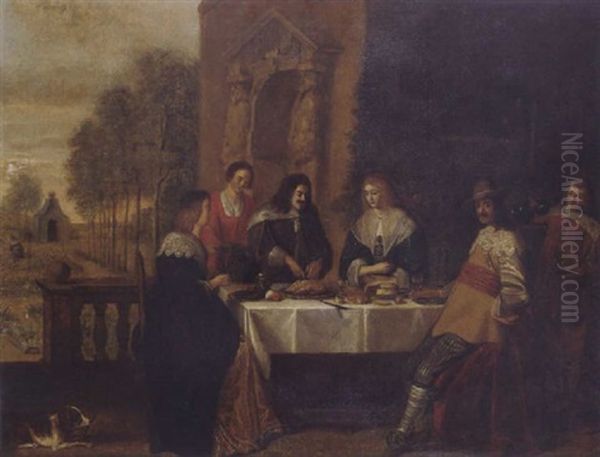 Le Repas Sur La Terrasse Du Chateau Oil Painting by Palamedes Palamedesz. (Stevaerts, Stevens)