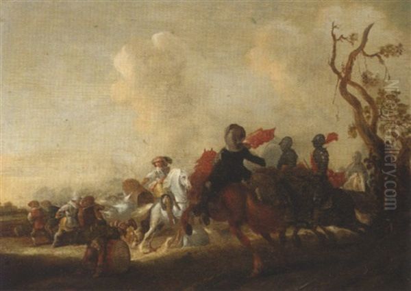 A Skirmish Between Cavalry And Infantry Oil Painting by Palamedes Palamedesz. (Stevaerts, Stevens)