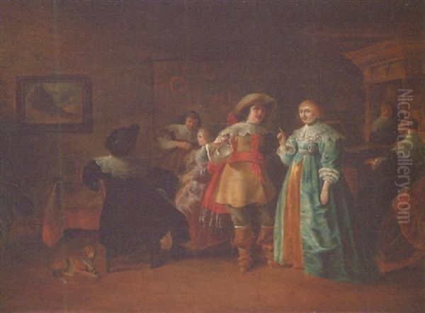 Elegant Company In An Interior Oil Painting by Palamedes Palamedesz. (Stevaerts, Stevens)