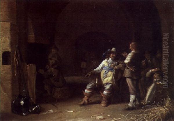 A Guardroom With Soldiers Conversing With An Officer And Warming Themselves Before A Fire Oil Painting by Palamedes Palamedesz. (Stevaerts, Stevens)