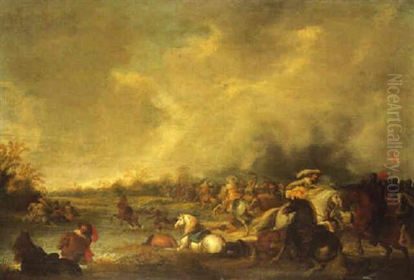 A Cavalry Engagement (battle Of Lutzen?) Oil Painting by Palamedes Palamedesz. (Stevaerts, Stevens)