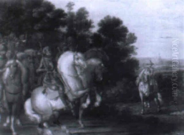 Reiter In Rustung Und Feldherr Zu Pferde Vor Waldlandschaft Oil Painting by Palamedes Palamedesz. (Stevaerts, Stevens)