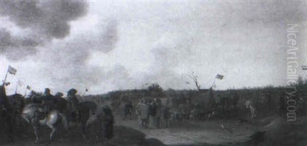 Encampment With Resting Cavaliers And Townsfolk Oil Painting by Palamedes Palamedesz. (Stevaerts, Stevens)