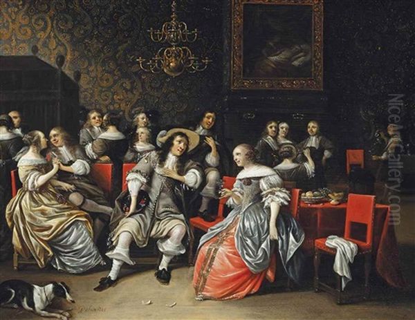 Elegant Company Drinking And Music Making In An Interior Oil Painting by Anthonie Palamedesz