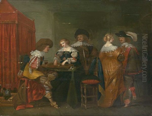 Elegante Gesellschaft Beim Trick-track-spiel Oil Painting by Anthonie Palamedesz