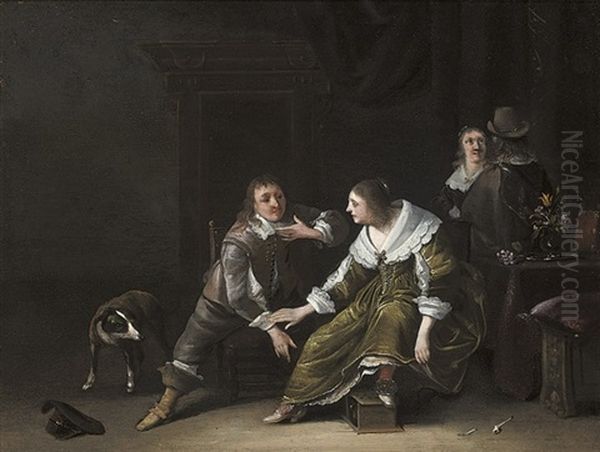 Elegant Figures In An Interior Oil Painting by Anthonie Palamedesz