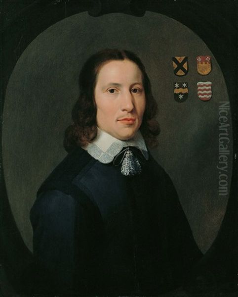 Herrenbildnis. Neben Ihm Vier Wappen Oil Painting by Anthonie Palamedesz