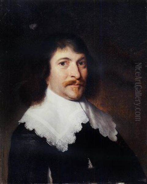 Portrait Of A Gentleman In A Black Jacket And A White Collar Oil Painting by Anthonie Palamedesz